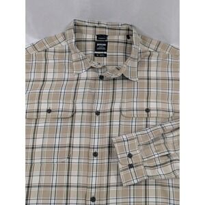 Prana Shirt Adult Extra Large XL Beige White Organic Cotton Mens Flannel